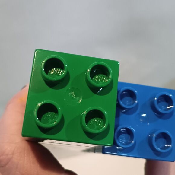 Vintage Lego Duplo Blocks & Green Storage Bucket-74 Pieces-1992-Handle - Picture 5 of 12